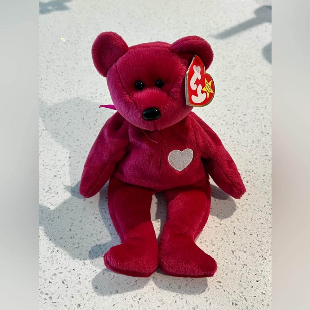 Ty Burgundy Bear Plush with Heart